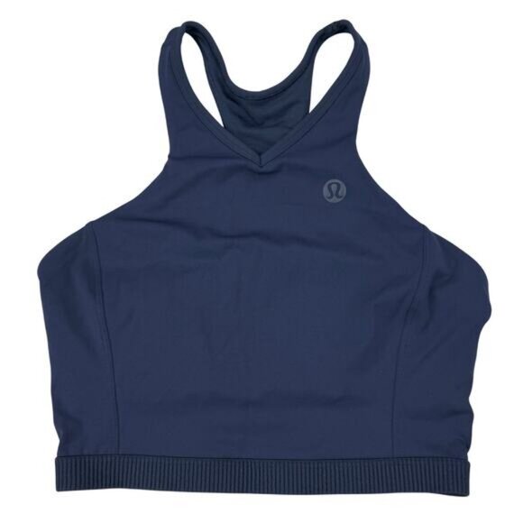 Lululemon Narrow Hem Cropped Tennis Tank Shelf Bra Top In True Navy Size 4 - Picture 3 of 6